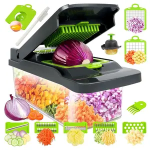 Kitchen Game-Changer 16-in-1 Chopper Stainless Steel Food Container Quick Prep Tool Multifunctional Vegetable Chopper with Interchangeable Blades for Chopping Slicing and Grating