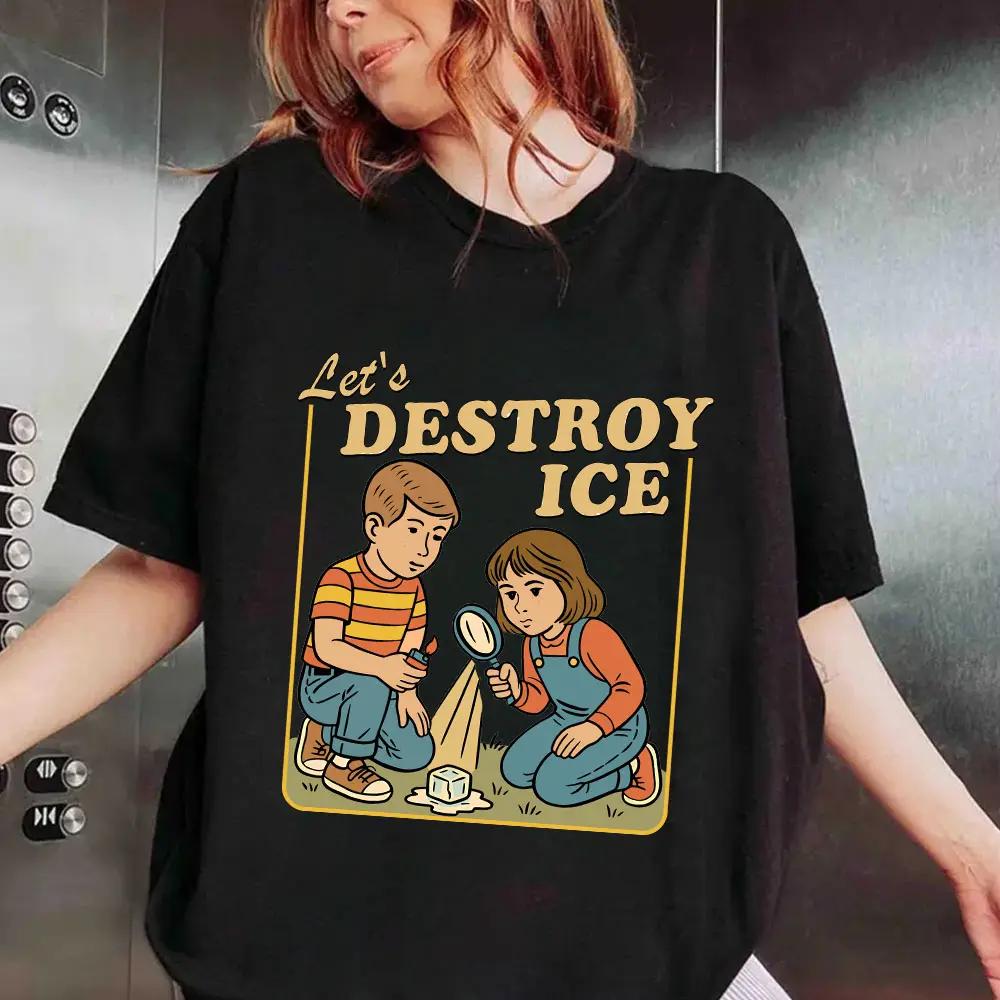 Men's Vintage Destroyed Graphic Cotton T-Shirt - Menswear, Basic, Light Breathable Fabric, Relaxed Short Sleeve, Round Neck, Baggy Oversized Unisex Protest-Themed Satirical Casual Wear