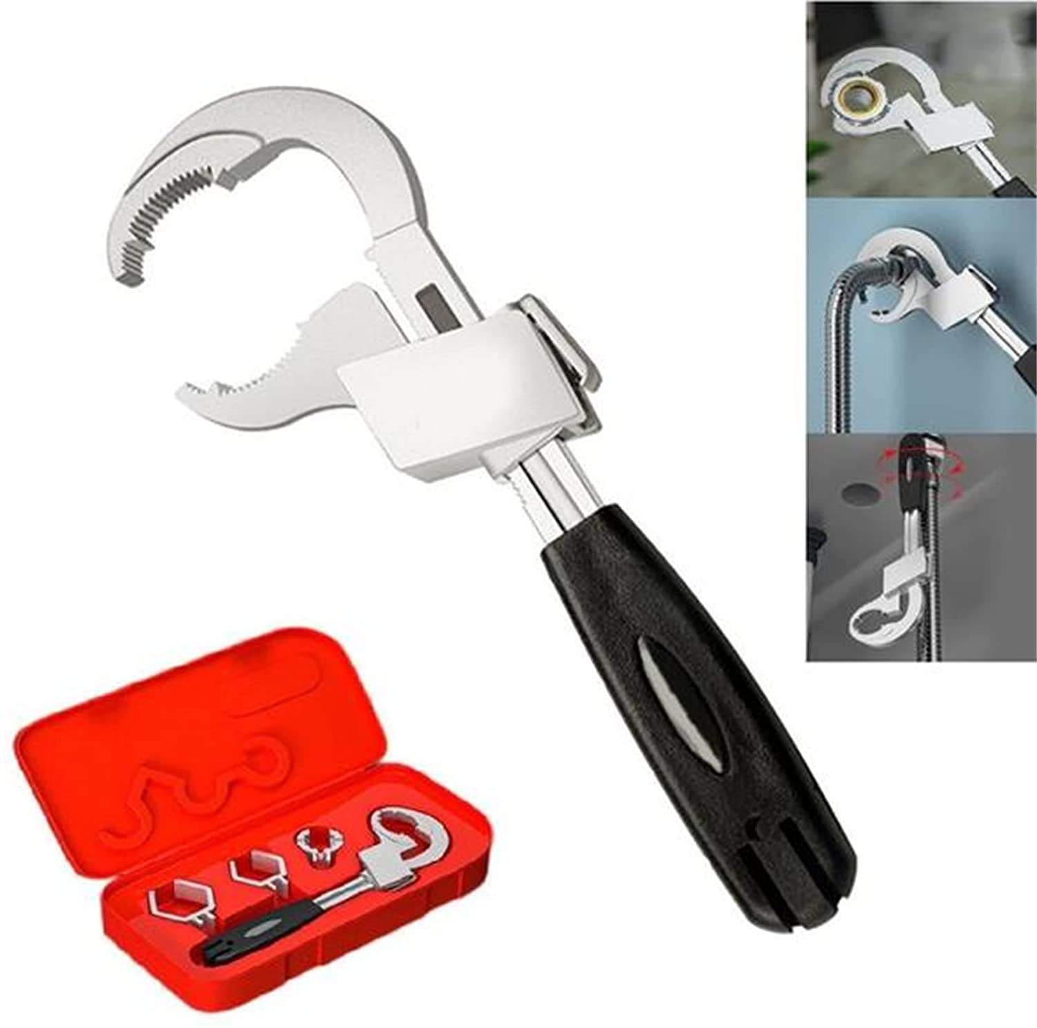 Adjustable Basin Wrench Set, 3Pcs Pipe Wrench Tool Kit with Interchangeable Jaws, Under Sink Wrench for Tight Spaces, Pipe Fitting Repair Tool with Storage Case