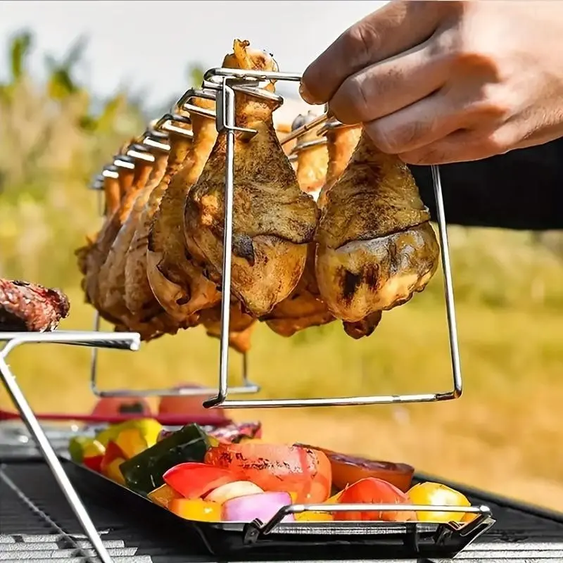 Thick Stainless Steel Chicken Roasting Rack, Foldable Standing Drying Rack, Stable Kitchen BBQ Universal Hardware Support