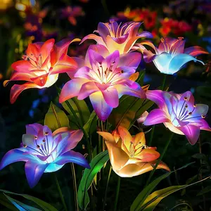 4 Pack Solar  Lights Outdoor  with Lily, Yard Decorations Outdoor Garden Decor, Solar Garden Lights Outdoor Decor