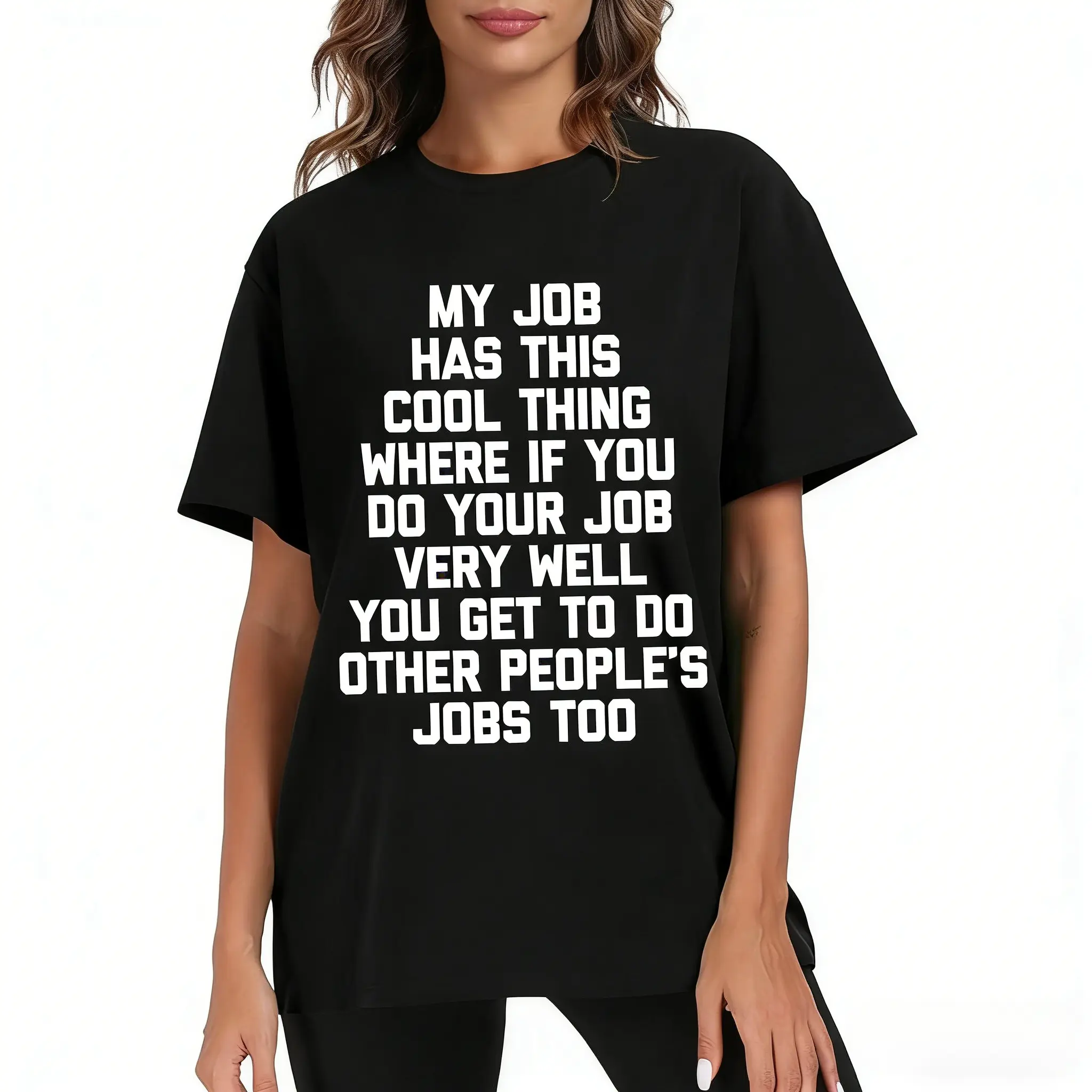Fun Office Job Saying T-Shirt - "My Job Has This Cool Thing..." Bold Text Work Tee - Soft Breathable Cotton Shirt for Men & Women - Office Gifts