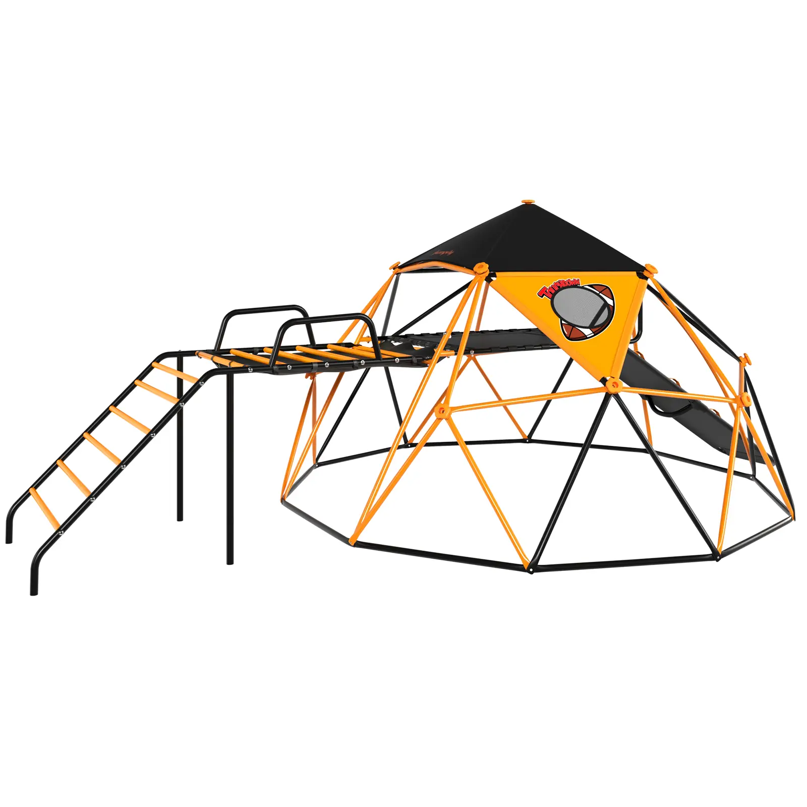 13Ft Wide Ball-Shaped Climbing Frame for Kids 3-12, 880Lbs Load Capacity, with Hammock, Ball-Throwing Area, Sunshade & Extended Slide (Toys & Hobbies Outdoor Playground Equipment)