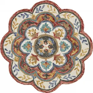 HomeRoots 396168 4 ft. Round Red Layered Petals Area Rug