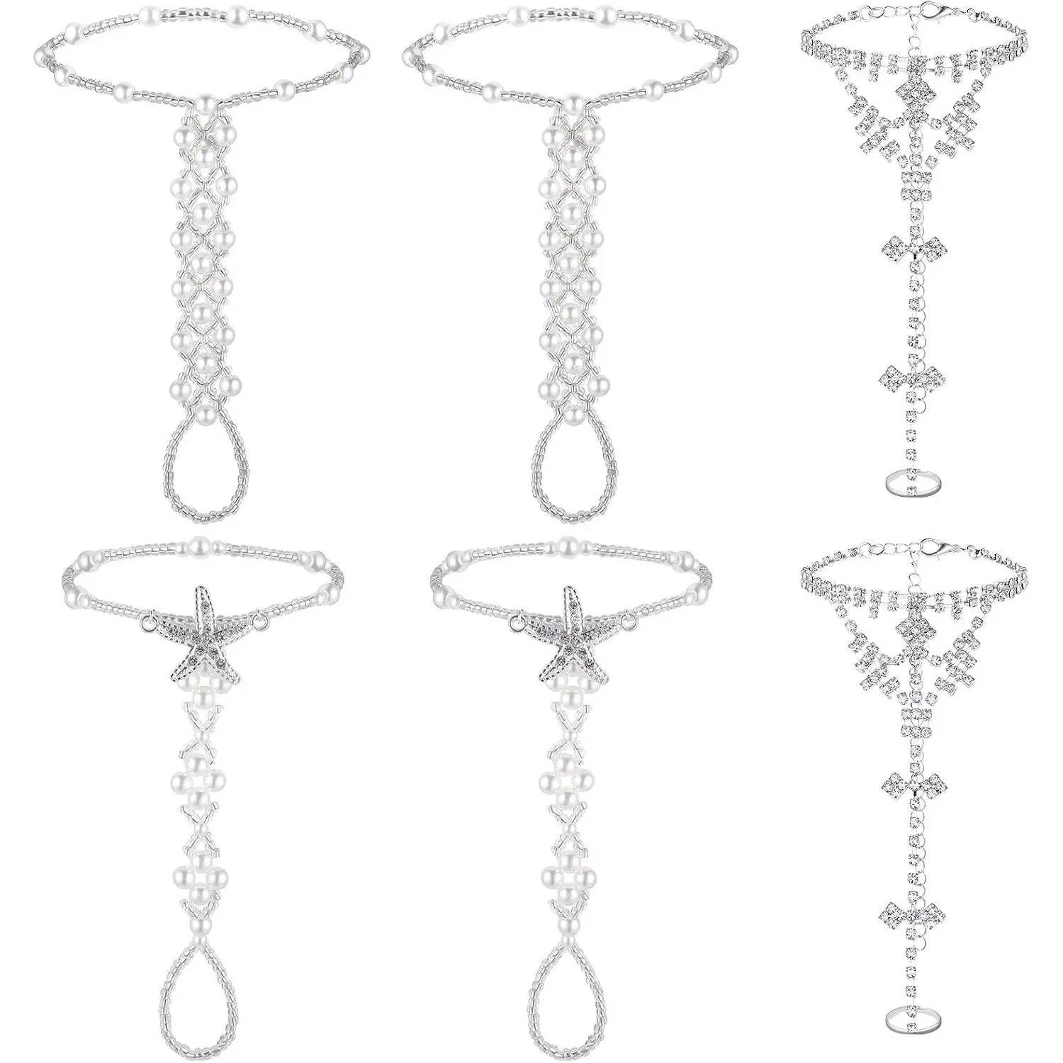 6 count Rhinestone barefoot sandals for Women Wedding Beach Anklet Chain with Starfish barefoot sandals foot   Foot Chain with Rhinestone  Ring  for Women Party Accessories