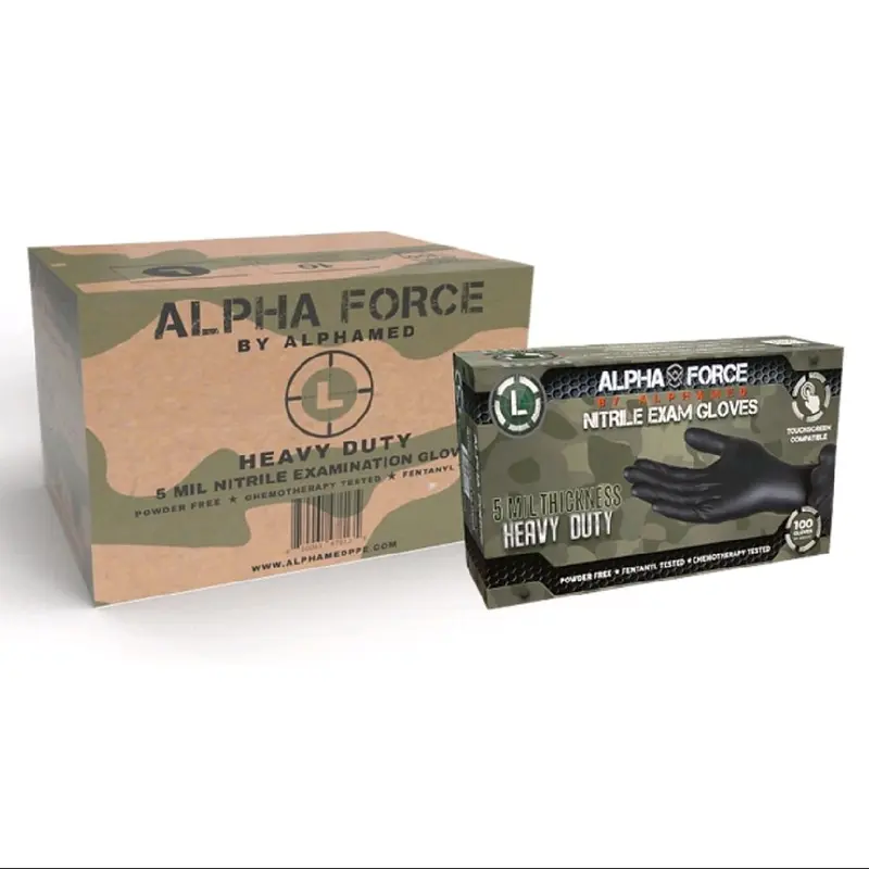 Alpha Force Heavy Duty Nitrile Exam Gloves 5 Mil Powder Free Latex Free 100% Tested