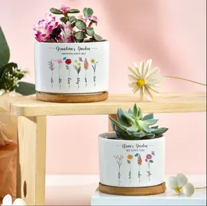 Grandma Gift, Personalized Flower Pot, Personalized Gifts for Mom, Grandmas Garden, Outdoor Flower Pot, Birth Flower Mom Gifts from Daughter 3.5" x2.6" Ceramic Plant Pot railscapesplants
