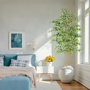 5/6/7/8ft Tall UV Resistant Ficus Tree Artificial，Realistic Texture Potted Faux Ficus Tree， Fake Trees Indoor Outdoor for Home Office Living Room Bedroom Foyer Porch Decor.