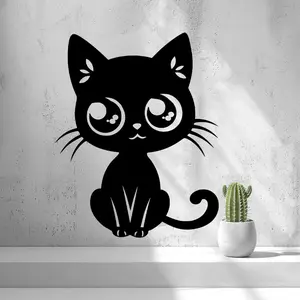 3D Printed Cartoon Cat Wall Decoration - Adorable Black Cat Design for Home Decor