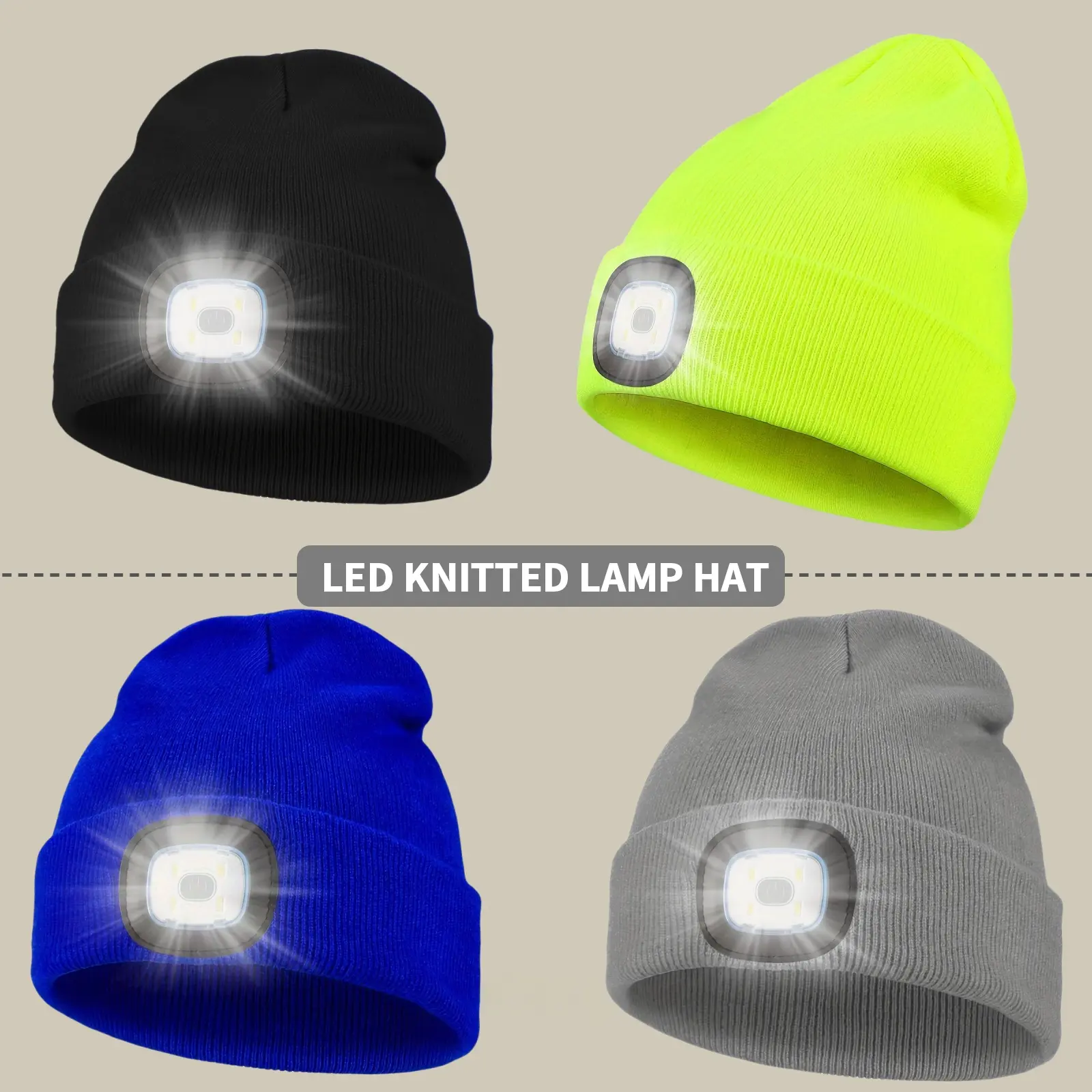 Rechargeable USB LED Headlamp, Ultra Bright Four Leds, Winter Warm Unisex Fit Hat Light, Ideal Outdoor Activity Gift