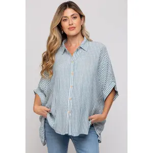 PinkBlush Teal Striped Button Up Dolman Maternity Top Teal Small/Medium