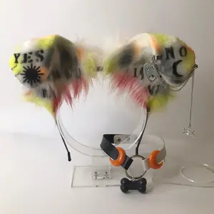 ouija print yellow orange black ear and  necklace Halloween costume witch