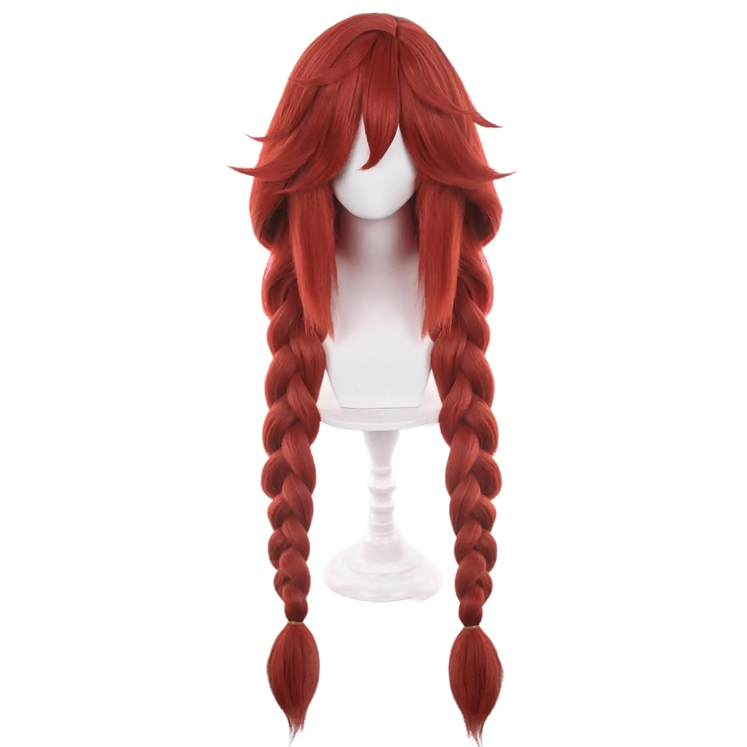 Anime Blood Red Long Straight Cosplay Wig with Bangs 90cm/35in Two BIG Braids Women In AKUTA Style Ri Yo Heat-Resistant Fiber Wig Halloween,Christmas,Comic Con,Party