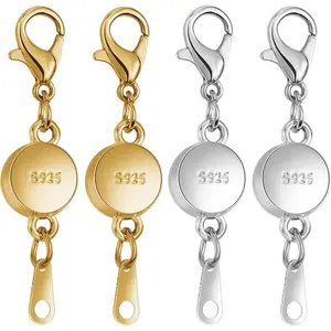 925 Silver Magnetic Jewelry Clasp, Round Magnetic Necklace Clasps and Closures,Magnetic Clasp Converter for Jewelry Making Supplies (4pcs | Gold Silver)
