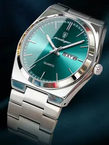 Men's casual business quartz watch with a round dial and analog display, suitable for parties and everyday wear. It is a fashionable and versatile gift with exquisite packaging, making it a stylish business timepiece