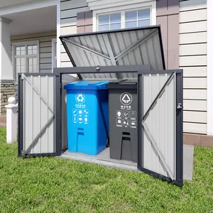 Outdoor Metal Storage Shed for 2 Bins, Waterproof Garbage Can Enclosure, Small Generator & Tool Shed for Garden Yard, Trash Bin Storage Box