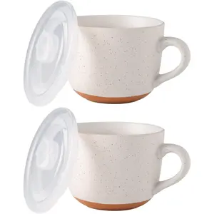 Ceramic Soup Mugs with Lid, 24 oz Large Soup Cups with Hanlde for Coffee, Cereal, Salad, Noodles, , Soup Bowls Cups, Microwave&Dishwasher Safe, Set of 2 (Alloy Orange, 24oz - Set of 2)