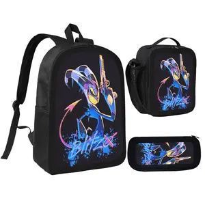 Unisex Helluva Boss 10 backpack @ for teen Girls Boys School Bookbag with LunchboxPecil box, office travel bag