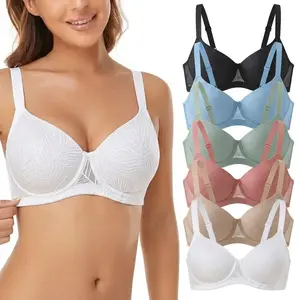 6PCS No-Show Underwire Bra with Jacquard Texture & Finish for 32B-40D - Breathable Moisture-Wicking Fabric for All-Day Comfort & Natural Silhouette - Fit