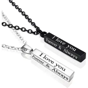 Forever And Always Necklace For Couples Best Friends Silver Black Pendant Stainless Steel Chain Promise Matching Engraved I Love You Always And Forever Necklace Set For Him And Her Boyfriend And GirlfriendValentine's Day gifts