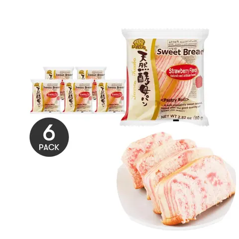 D-Plus Strawberry Flavored Bread - 6 Packs (2.82 oz Each) - Soft and Delicious Snack