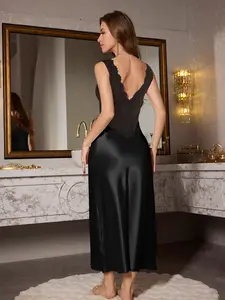 Satin Lace Sleepwear for Women, Soft Comfortable Material, Sheer Lace V Back Nightdress, Lace Nightgown, Nightwear, Multi-Scene Outfit for Home Loungewear, Evening Gown, Anniversary, Holiday Gift, Valentine's Present