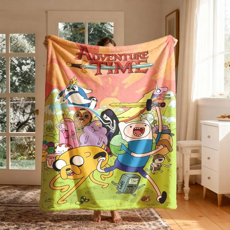 Adventure Time Cartoon Character Flannel Throw Blanket, Large Ultra-Soft Warm Lightweight Cozy, Ideal for Living Room-Camping, Perfect Gift for Fans on Birthdays-Christmas
