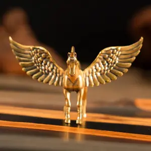 Vintage Brass Pegasus Statue, Double-Winged Mythical Horse Figurine, Fantasy Theme Decorative Art for Home, Office, Café