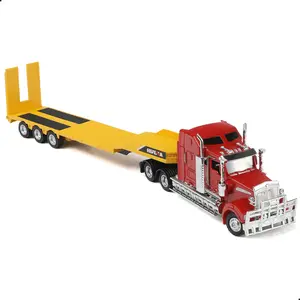 Semi Truck Toy with Trailer, 1/50 Scale Kenworth W900 Diecast Model Trucks, Alloy Metal Semi Truck and Trailer Gifts for Boys Adult Model Car Collector (Red-PlatedTrailer)