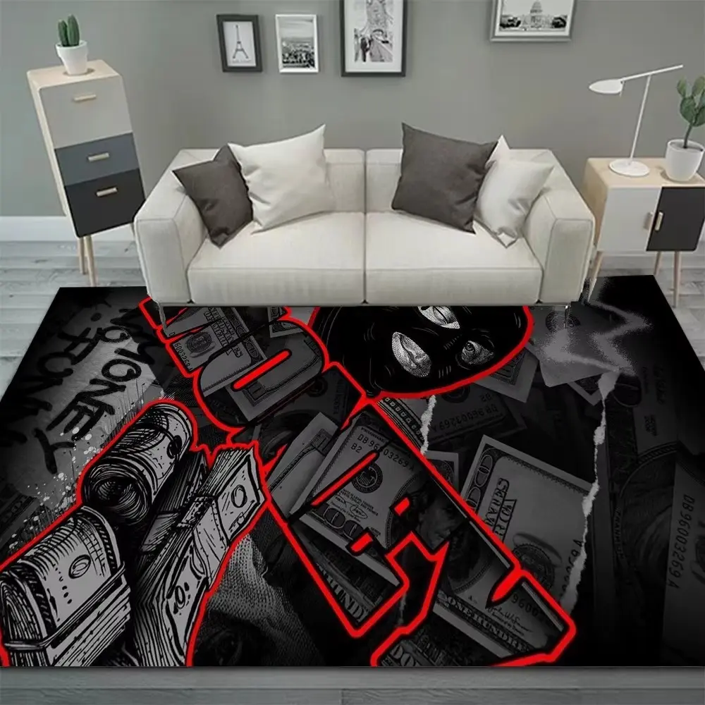 Money & Cash Graffiti Flannel Decorative Area Rug, Home Decor Rugs, House Decor Rug - Oversized Soft Plush Mat for Bedroom & Man Cave, Non-Slip Thick Urban Street Art Pattern Home Decor for Modern Enthusiasts
