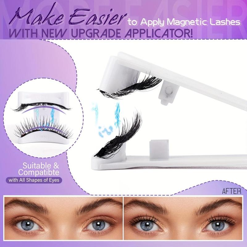 Magnetic False Eyelashes Set, Reusable Waterproof Natural Look, Invisible Adhesive, Easy Applicator Included, 2 Pairs, Black, Soft Magnetic Eyelashes