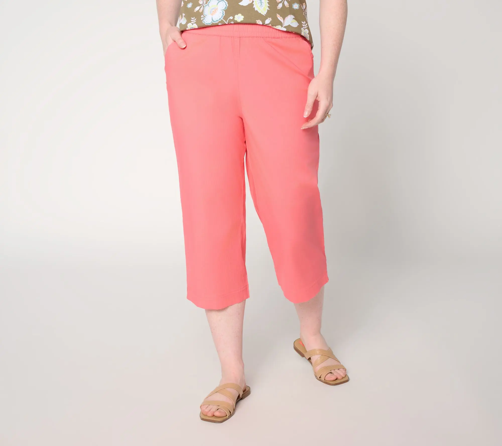Denim & Co. Regular Stretch Poplin Wide Leg Capris Pants