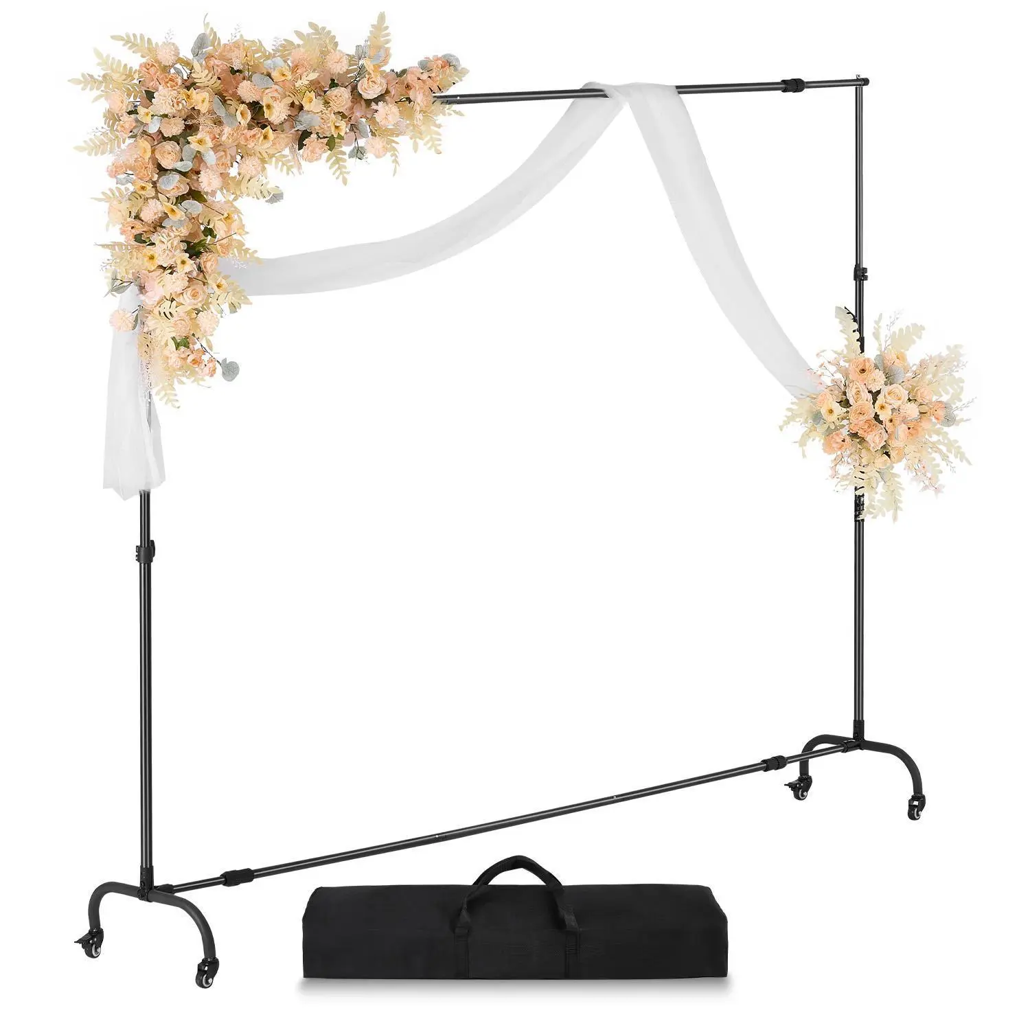 VEVOR Steel Metal Backdrop Stand with Wheels, 7x10 ft Adjustable Photo Holder Kit, Heavy-Duty Moveable Projector Screen Stand, for Wedding & Photo Studio