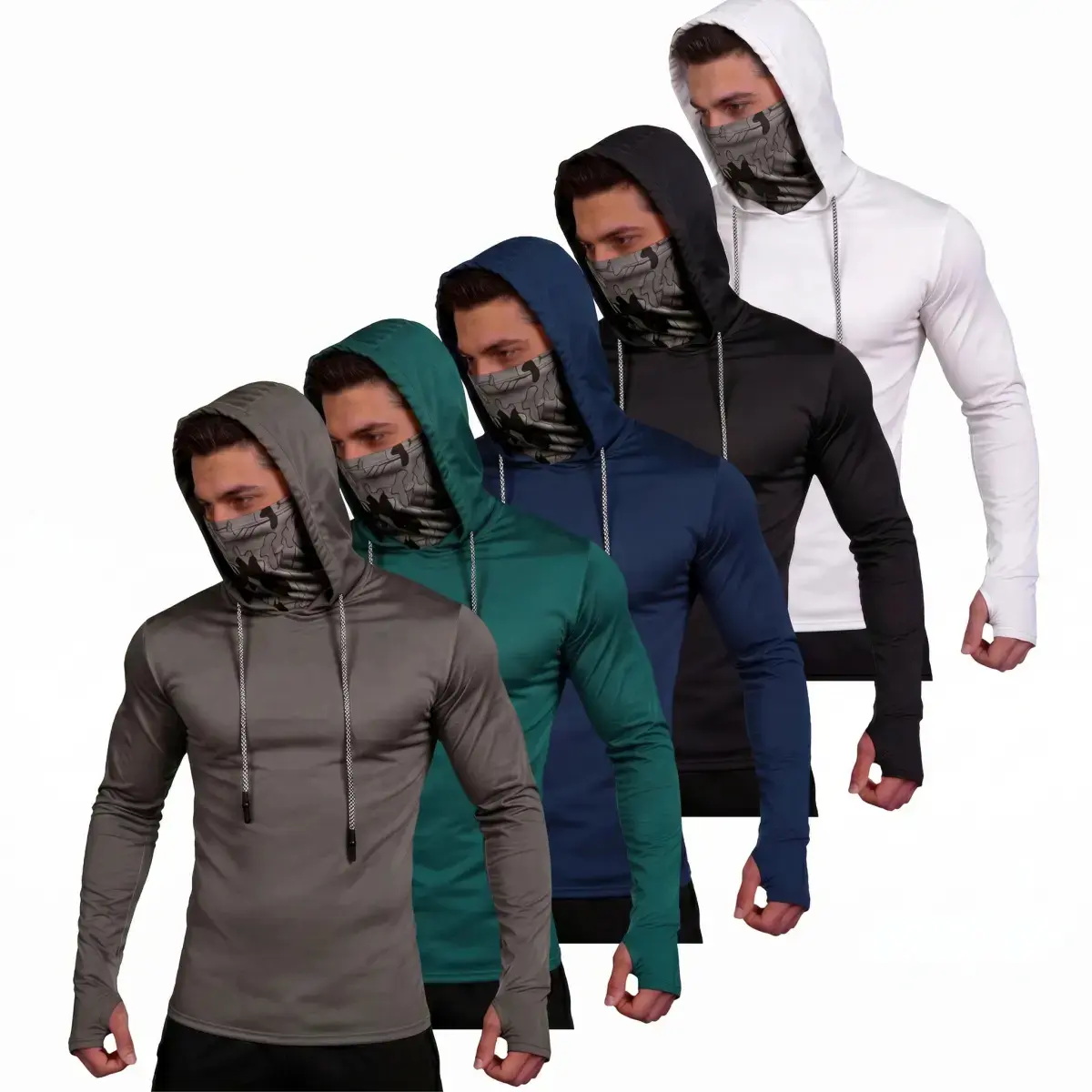 Men's 3/5/6-Pack UPF 50+ Sun Protection Hoodies, short sleeve t-shirt, Dry Fit Activewear, Lightweight Stretch Long Sleeve Fitted Athletic Tops with Face Cover & Thumb Holes for Fishing, Hiking, Camisas para trabajar en el sol,Runs Small