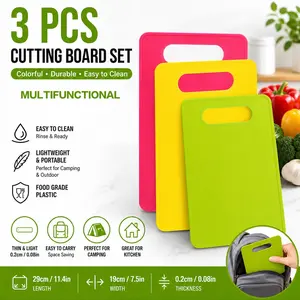 3pcs Plastic Multi-Functional Cutting Boards with Handles, Dishwasher Safe, Thin Design, Ideal for Outdoor Cooking, Grilling, Kitchen Essentials