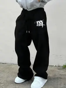 Men's Casual Sporty Long Pants, Letter M Print Drawstring Wide Leg Joggers, Loose Fit All Season Men's Clothing, Wide Sweatpants