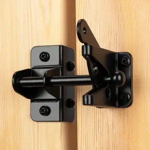 Heavy Duty Self-Locking Gate Latch for Wooden Fence, Post Mount Automatic Gravity Lever Door Latch for Secure Pool Garden Shed, Black, Normal