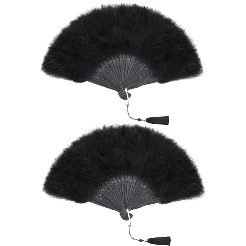 2PCS Marabou Black Feather Fans - Renaissance Fan,Rave Fan,Hand Fan Foldable,Marabou Feather Fans for 1920s Gatsby Party,Clothing Accessories and Party Decorations