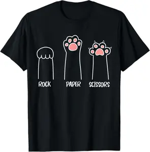 "Paws Up!" Introvert Cat Animal Rescue Pet Lover Rock Paper Scissors Hand Game Cute Paw Funny Cat T-Shirt Perfect Cat Lover Gift