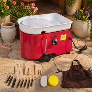 ARCH 10 Inch Electric Pottery Wheel, Ceramic Clay Machine with Foot Pedal & Detachable Basin, 60-300RPM Adjustable Speed,Complete DIY Pottery Tools for Adults & Beginners, Art Craft Making,Pink Color, Tool Kit Set, Abs Basin, Adjustable Rpm