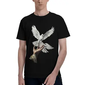 [100% Cotton] - 100% Cotton Casual Heart Print T-Shirt T-Shirt For Men And Women Hand Of God White Dove Peace Unisex Graphic T Shirt, Retro Renaissance Art Dove Tee