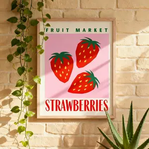 Retro Strawberry Fruit Market Poster _ Vintage Kitchen Wall Art Print