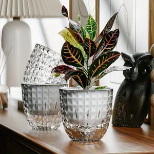 3-Piece Durable Transparent Self-Watering Plant Pots - Perfect for Succulents and Indoor Plants, Ideal for Home, Garden, and Office Decor