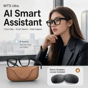 New Mt5 Ultra Ai Smart Glasses, 8mp HD Camera, Voice Recording, Real-Time Translation, Bluetooth-compatible Call, 300mah Battery, 2000mah Charger, Unisex