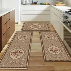 Kitchen Mat Set 2pcs/3pcs, Daily Home Kitchen Rug Set, Long Striped Carpet, Decorative Rugs, Vintage European Floral Kitchen Mats, Soft Durable Entrance Door Mat, Kitchen Rugs Sets