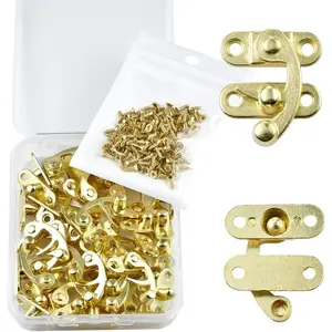 20Pcs Thickened Solid Antique Gold Jewelry Box Hardware Latch Hook Hasp Lock Clasp with 80 Replacement Screws for Wooden Jewelry Box