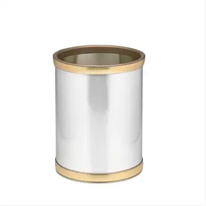 212 MAIN Brushed Chrome Metal Round Waste Basket, 10-in Mylar Vinyl Finish Kitchen/Bar Utensil Trash Bin