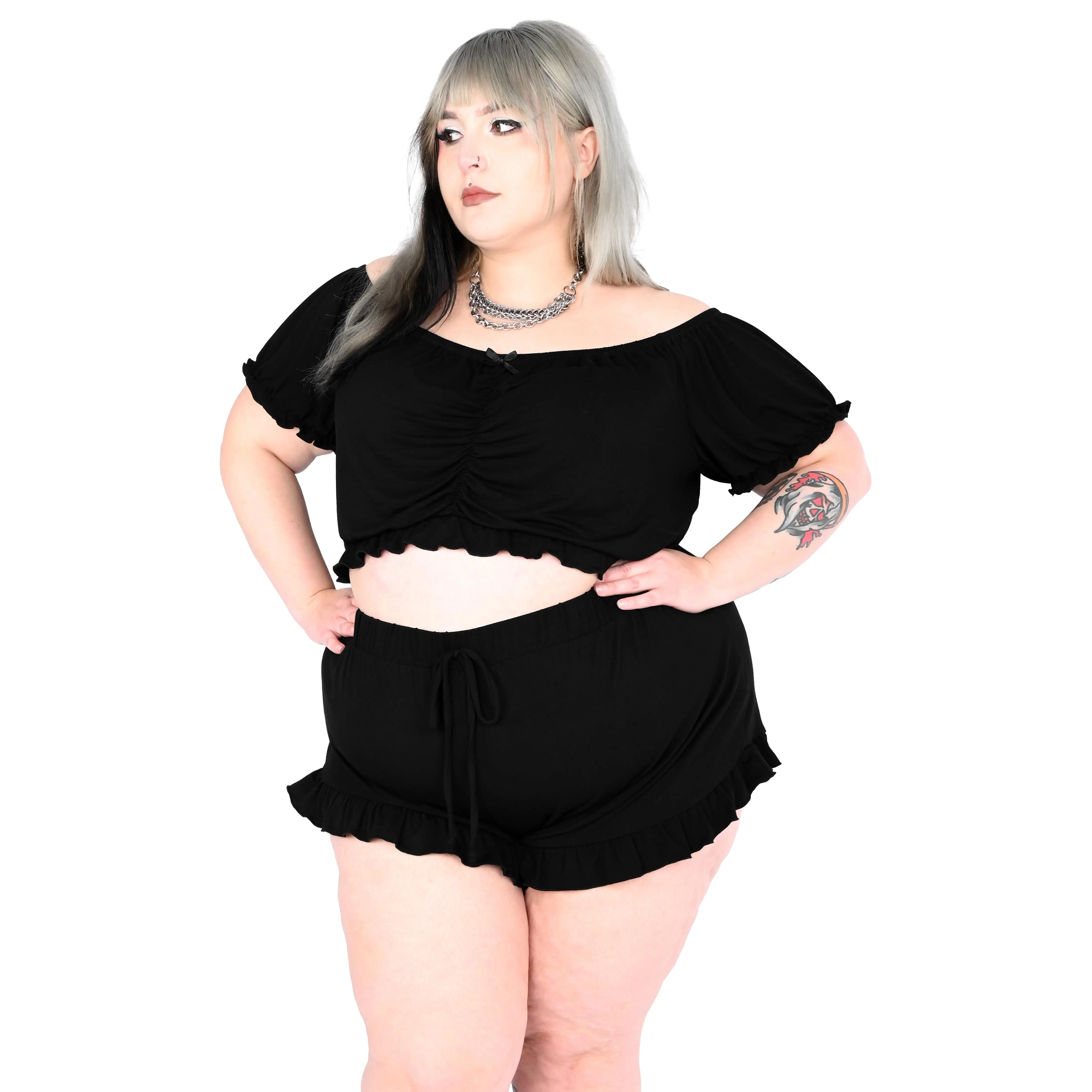 Jovie Black 2 Piece Lounge Set, Spandex, Cotton