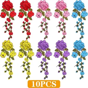 10 Pieces Decorative Flower Embroidered Sew On Patches Floral Petal Embroidery Appliques Embellishments for DIY Jeans Jackets Backpacks Clothes Sewing Crafts, 5 Colors
