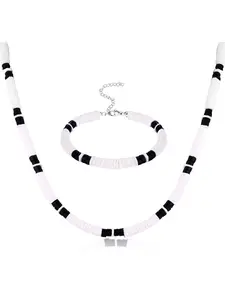 Puka Shell Necklace and Bracelet Set with Clam Chip Coconut Beads Pookah Shells Choker Summer Beach Jewelry Set